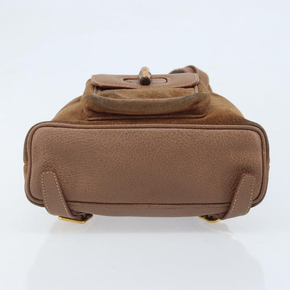GUCCI Bamboo Backpack Suede Brown Gold 003 1705 0030 Auth AMZ377