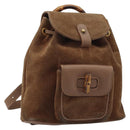 GUCCI Bamboo Backpack Suede Brown Gold 003 1705 0030 Auth AMZ377-1