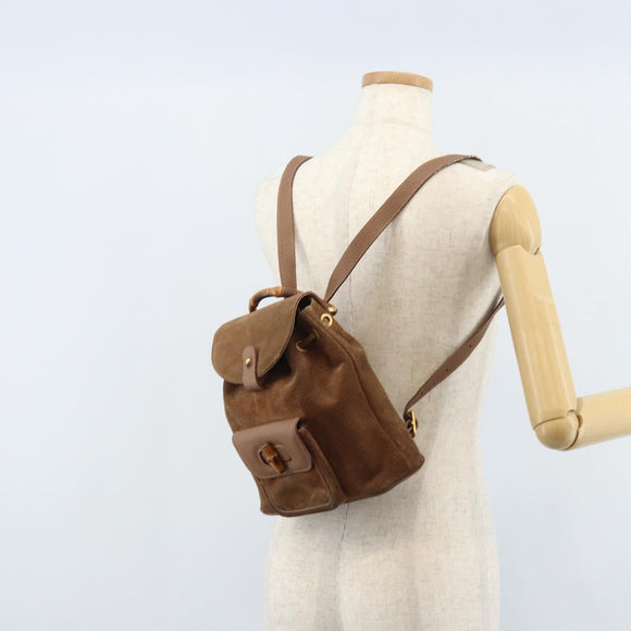 GUCCI Bamboo Backpack Suede Brown Gold 003 1705 0030 Auth AMZ377