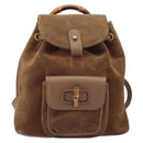 GUCCI Bamboo Backpack Suede Brown Gold 003 1705 0030 Auth AMZ377-13
