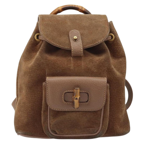 GUCCI Bamboo Backpack Suede Brown Gold 003 1705 0030 Auth AMZ377