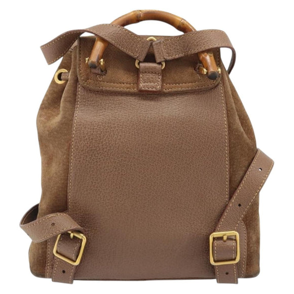 GUCCI Bamboo Backpack Suede Brown Gold 003 1705 0030 Auth AMZ377