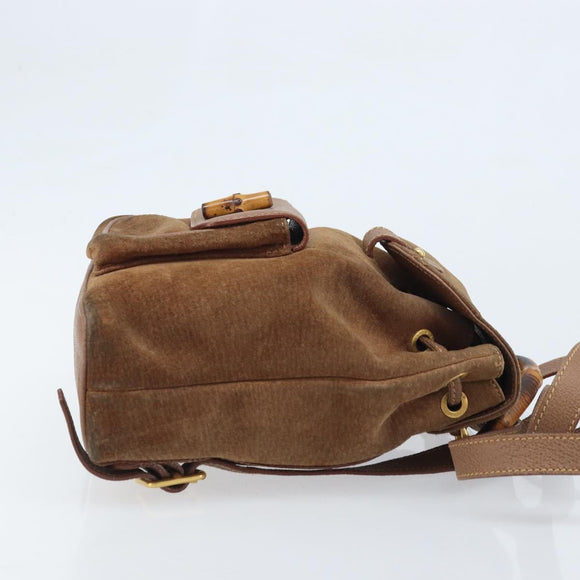 GUCCI Bamboo Backpack Suede Brown Gold 003 1705 0030 Auth AMZ377