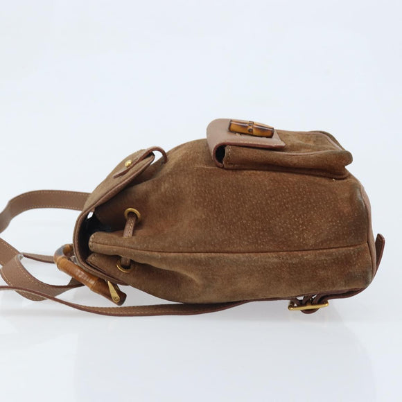 GUCCI Bamboo Backpack Suede Brown Gold 003 1705 0030 Auth AMZ377