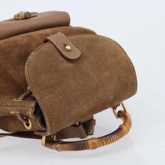 GUCCI Bamboo Backpack Suede Brown Gold 003 1705 0030 Auth AMZ377