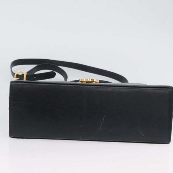 Salvatore Ferragamo Gancini Hand Bag Leather 2way Navy Gold Auth AMZ378