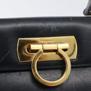 Salvatore Ferragamo Gancini Hand Bag Leather 2way Navy Gold Auth AMZ378-18