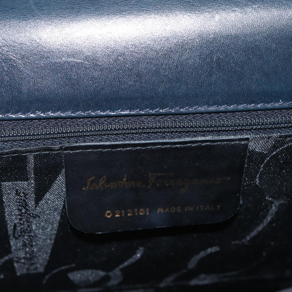 Salvatore Ferragamo Gancini Hand Bag Leather 2way Navy Gold Auth AMZ378