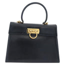 Salvatore Ferragamo Gancini Hand Bag Leather 2way Navy Gold Auth AMZ378-13