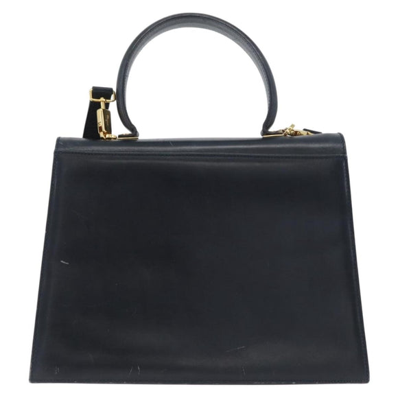 Salvatore Ferragamo Gancini Hand Bag Leather 2way Navy Gold Auth AMZ378
