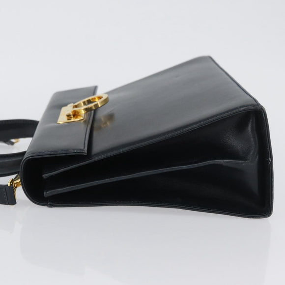Salvatore Ferragamo Gancini Hand Bag Leather 2way Navy Gold Auth AMZ378