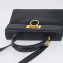 Salvatore Ferragamo Gancini Hand Bag Leather 2way Navy Gold Auth AMZ378-6