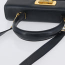 Salvatore Ferragamo Gancini Hand Bag Leather 2way Navy Gold Auth AMZ378-7