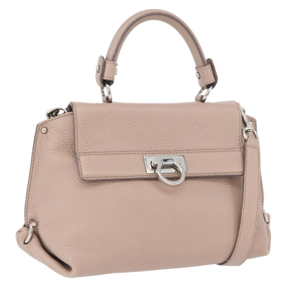 Salvatore Ferragamo Gancini Sofia Hand Bag Leather 2way Pink Silver Auth AMZ379A
