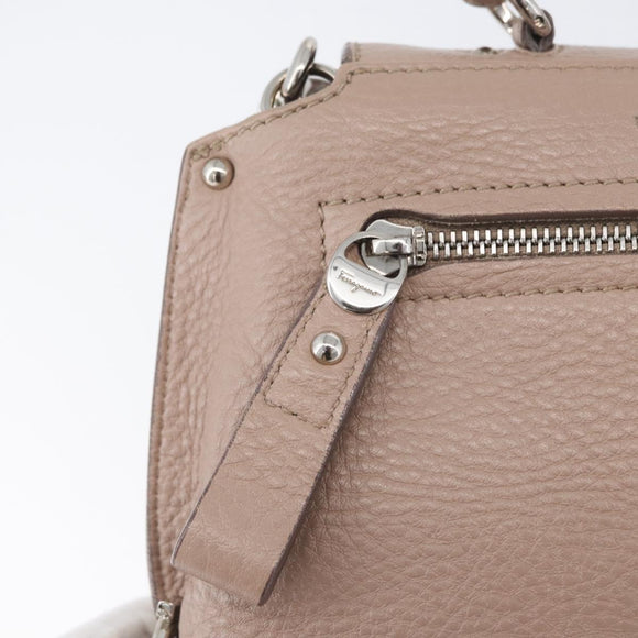 Salvatore Ferragamo Gancini Sofia Hand Bag Leather 2way Pink Silver Auth AMZ379A