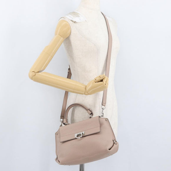 Salvatore Ferragamo Gancini Sofia Hand Bag Leather 2way Pink Silver Auth AMZ379A