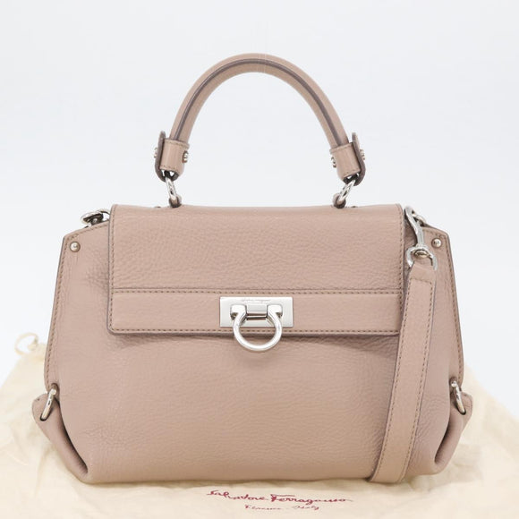 Salvatore Ferragamo Gancini Sofia Hand Bag Leather 2way Pink Silver Auth AMZ379A