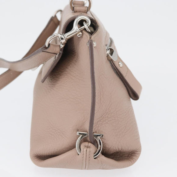 Salvatore Ferragamo Gancini Sofia Hand Bag Leather 2way Pink Silver Auth AMZ379A