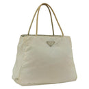 PRADA Tote Bag Nylon Beige Silver Auth AMZ381-1