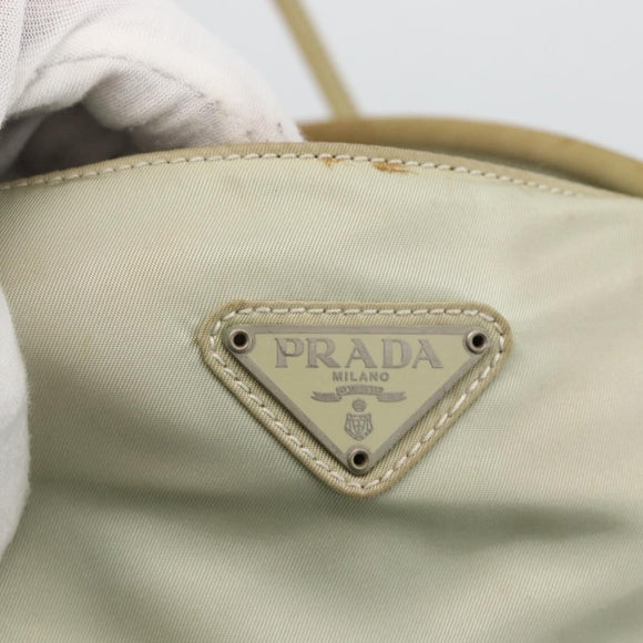 PRADA Tote Bag Nylon Beige Silver Auth AMZ381