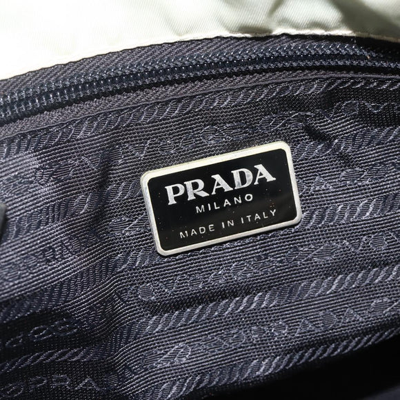 PRADA Tote Bag Nylon Beige Silver Auth AMZ381