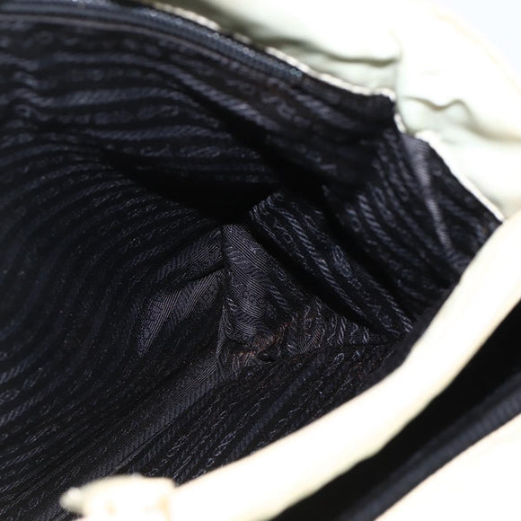 PRADA Tote Bag Nylon Beige Silver Auth AMZ381