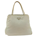 PRADA Tote Bag Nylon Beige Silver Auth AMZ381-2