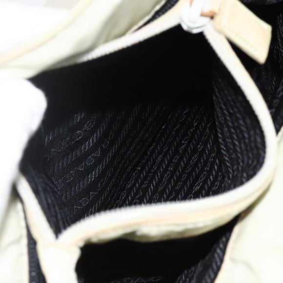 PRADA Tote Bag Nylon Beige Silver Auth AMZ381