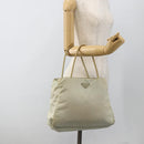 PRADA Tote Bag Nylon Beige Silver Auth AMZ381-25