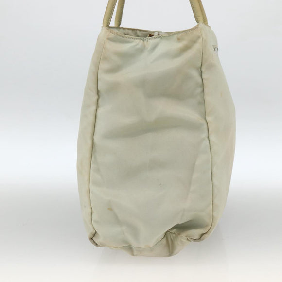 PRADA Tote Bag Nylon Beige Silver Auth AMZ381