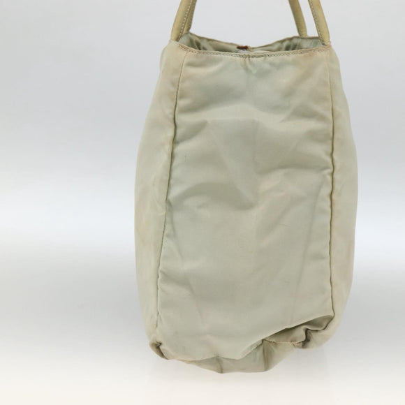 PRADA Tote Bag Nylon Beige Silver Auth AMZ381