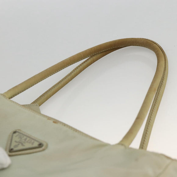PRADA Tote Bag Nylon Beige Silver Auth AMZ381