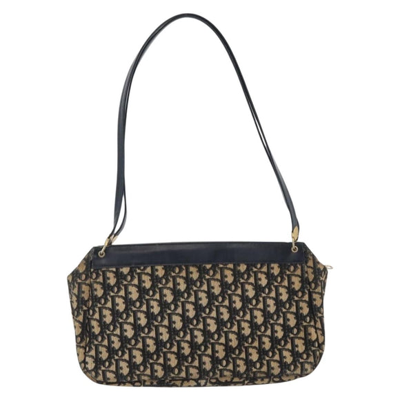 Christian Dior Trotter Canvas Shoulder Bag Navy Gold Auth AMZ388