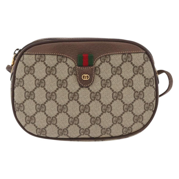 GUCCI GG Supreme Web Sherry Line Shoulder Bag PVC Beige 007 754 6112 Auth AMZ405