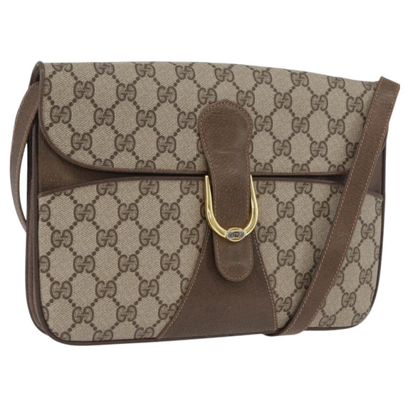 GUCCI GG Supreme Shoulder Bag PVC Beige Gold Auth AMZ406