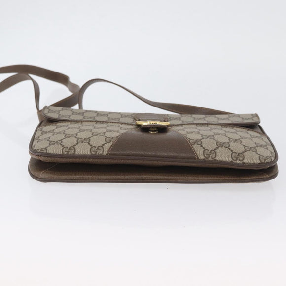 GUCCI GG Supreme Shoulder Bag PVC Beige Gold Auth AMZ406