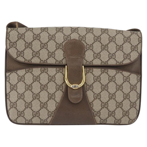 GUCCI GG Supreme Shoulder Bag PVC Beige Gold Auth AMZ406