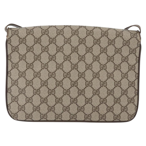 GUCCI GG Supreme Shoulder Bag PVC Beige Gold Auth AMZ406