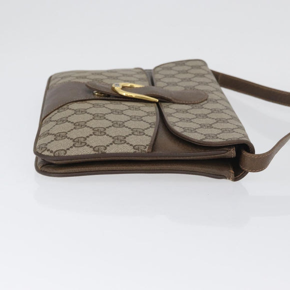 GUCCI GG Supreme Shoulder Bag PVC Beige Gold Auth AMZ406