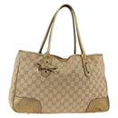 GUCCI GG Canvas Tote Bag Beige Gold 163805 Auth AMZ407A-1