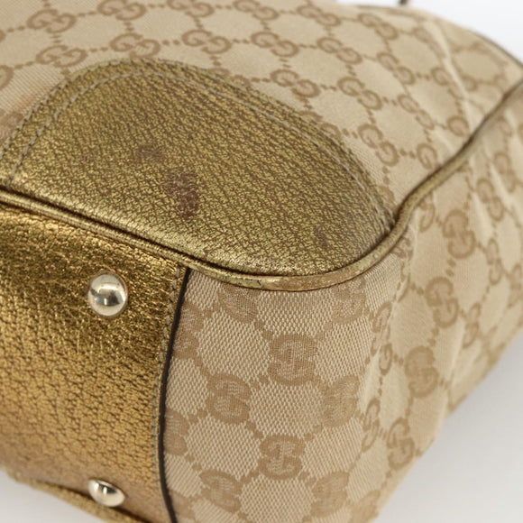 GUCCI GG Canvas Tote Bag Beige Gold 163805 Auth AMZ407A