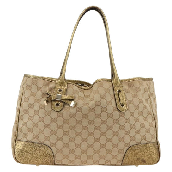 GUCCI GG Canvas Tote Bag Beige Gold 163805 Auth AMZ407A