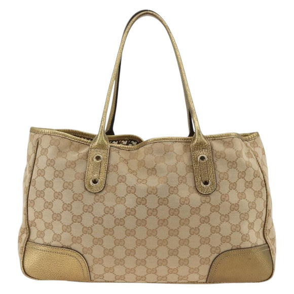 GUCCI GG Canvas Tote Bag Beige Gold 163805 Auth AMZ407A