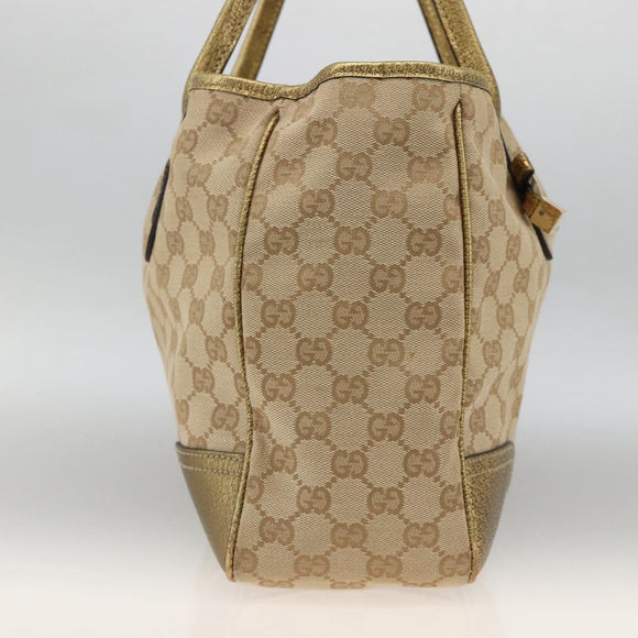 GUCCI GG Canvas Tote Bag Beige Gold 163805 Auth AMZ407A