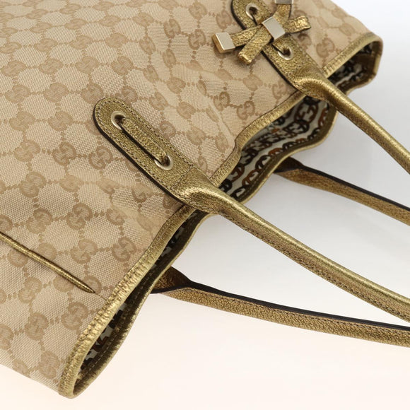 GUCCI GG Canvas Tote Bag Beige Gold 163805 Auth AMZ407A