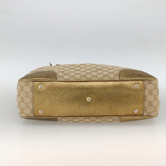 GUCCI GG Canvas Tote Bag Beige Gold 163805 Auth AMZ407A