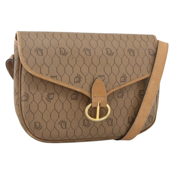 Christian Dior Honeycomb Canvas Shoulder Bag PVC Beige Gold Auth AMZ410