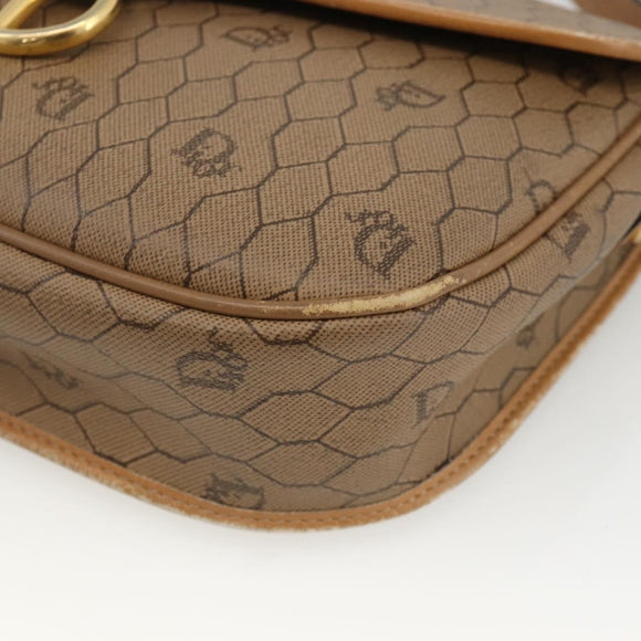 Christian Dior Honeycomb Canvas Shoulder Bag PVC Beige Gold Auth AMZ410