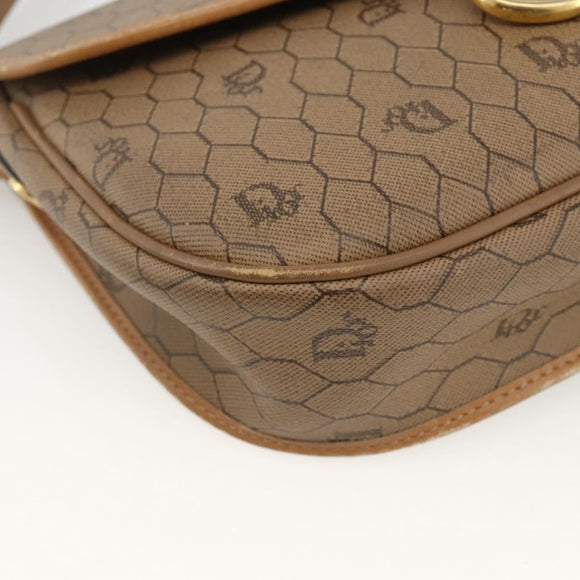 Christian Dior Honeycomb Canvas Shoulder Bag PVC Beige Gold Auth AMZ410