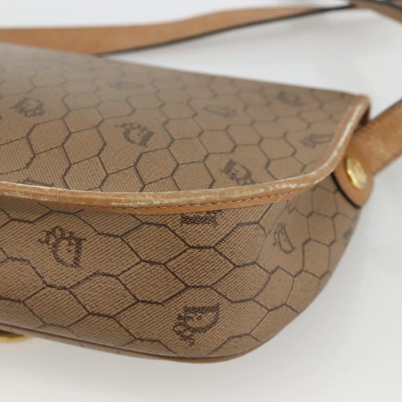 Christian Dior Honeycomb Canvas Shoulder Bag PVC Beige Gold Auth AMZ410